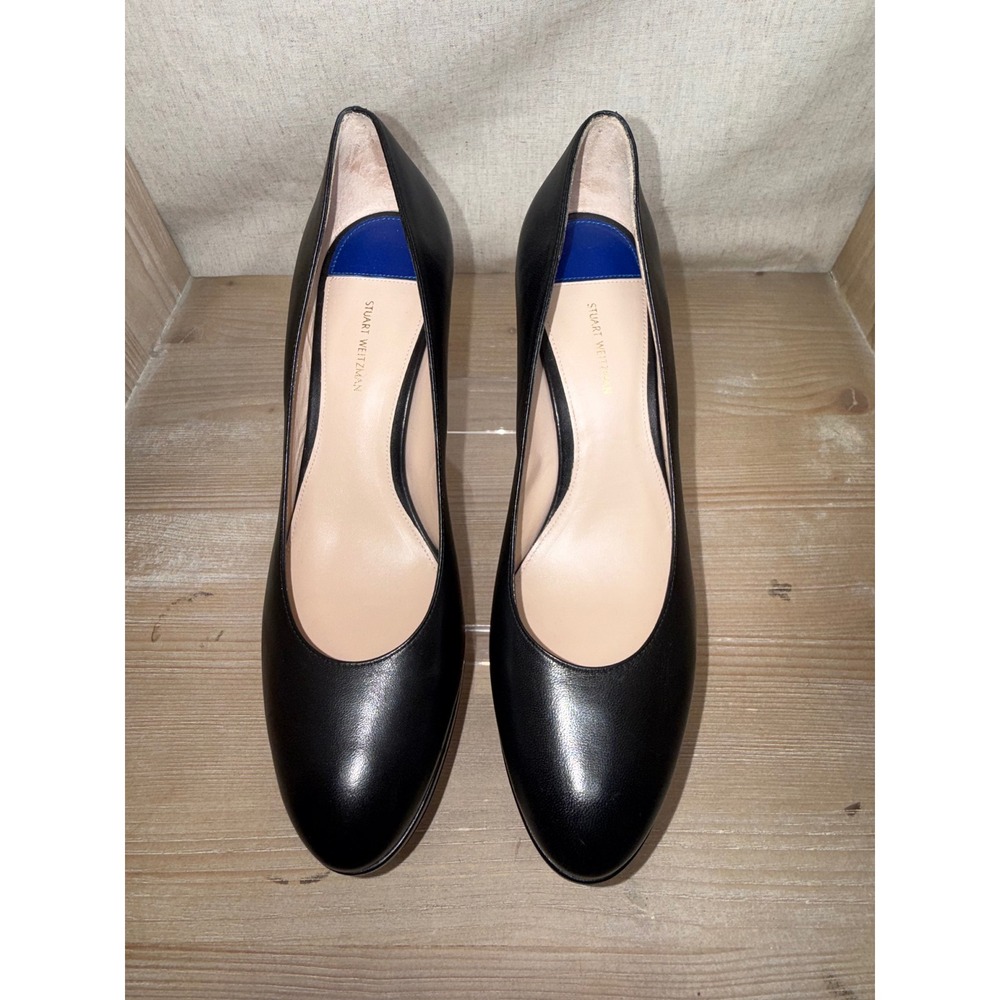 Stuart Weitzman 8.5 Black Leather Platform Pumps Stiletto Round Toe Gorgeous
